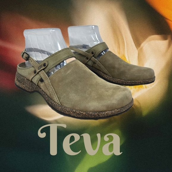 Teva Ventura Women's Clogs Sz 7 Tan Nubuck Suede Sling Back Adj Straps Casual - Picture 1 of 13